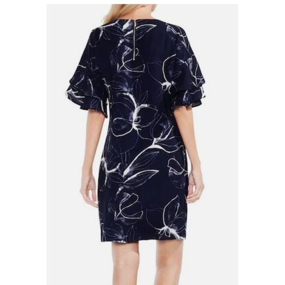 Vince Camuto Dress Womens 6 Floral Print Short Sleeve Ruffle Back Zip - Picture 3 of 8